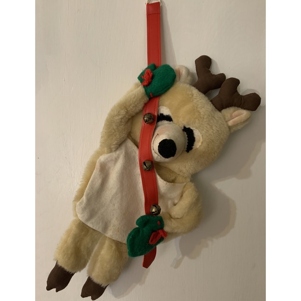 Vintage Hallmark Plush Reindeer Christmas Stocking 1981 Jingle Bells